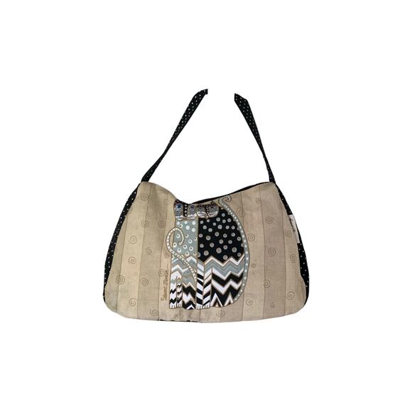 Laurel Burch Cats Shoulder Bag Cream Canvas Black With White poka Dots - Picture 5 of 11